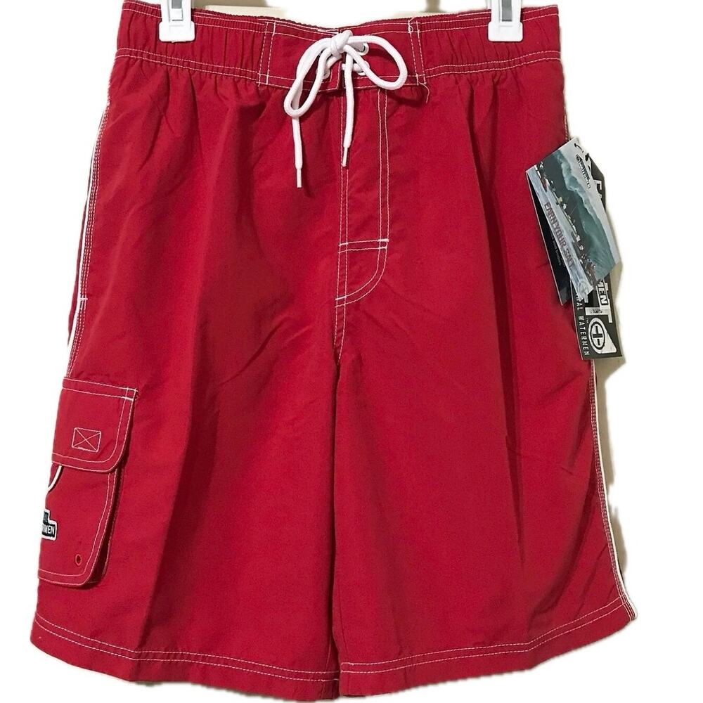 Original Watermen Mens Red Swim Trunk Shorts Boardshorts Lifeguard 30 inch Waist